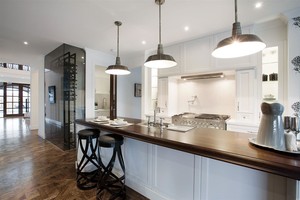 MoMo Concepts P/Ltd. Pic 2 - French Provincial Kitchen with a contemporary style featuring a glass wall cellar to Pantry