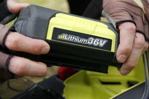 Carbon Neutral Gardens (South Eastern Suburbs) Pic 4 - The CNG 36Volt Lithium Battery Each CNG Gardener carries a bank of charged batteries that are rotated and interchanged All mains power used in charging is offset by the planting of trees by CNG staff bianually