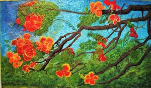 North Brisbane Psychologists Pic 5 - Handmade poinciana tapestry at our Aspley office