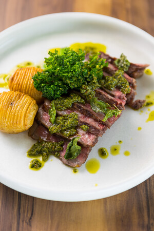 Monty Brewing Co. Pic 2 - Mort Co Phoenix Wagyu Sirloin 7 with hassleback potatoes broccolini and chimichurri at Monty Brewing Co