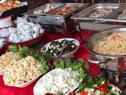 Aussie Grown Catering Pic 2 - Bonza Buffet Selection of four types of meat seven salads four desserts Plus Crockery plates and stainless steel cutlery for the main