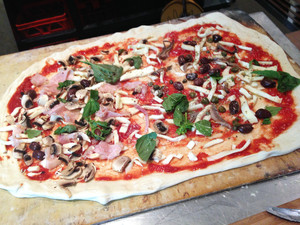 Napoli Nel Cuore Pic 5 - Our halfmetre Capricciosa and Napoletana just before it went into the oven