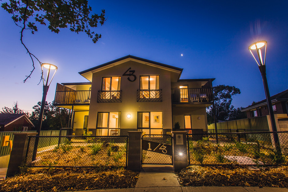 One of a Kind Apartments Pic 1 - One of a Kind Apartments centrally located in Dickson Canberra Lit up at night using all LED lighting