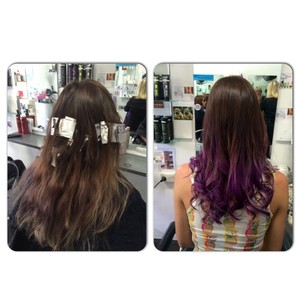 AM Studios Pic 4 - Client wanted to brighten up her hair for spring so we put a vibrant purple through her hair