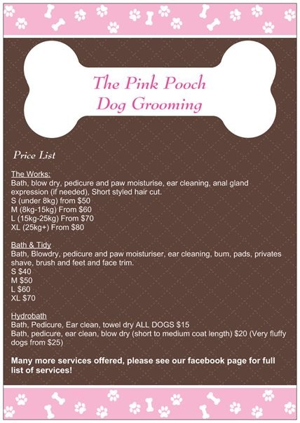 The Pink Pooch Dog Grooming Pic 1 - Price list