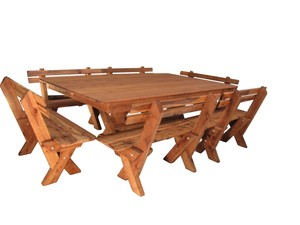 Millwood Outdoor Furniture Pic 3 - MILL107MB6 Combo Table 2200 x 1400mm with 6 x 2 seater 1100mm Benches with Backs Seats 12