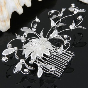 Wedding Day Bliss Pic 2 - Silver Plated Mesh Rhinestone Floral Hair Comb