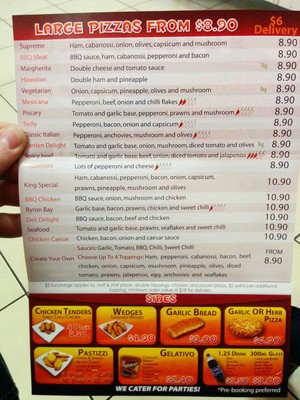 Pizza King Pic 3 - Menu back 28 June 2015