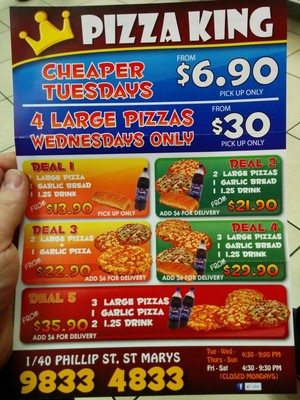 Pizza King Pic 4 - Menu front 28 June 2015