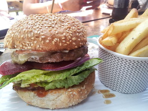 Grill'd Pic 2 - The Almighty beef burger w side of seasoned chips and herb mayo