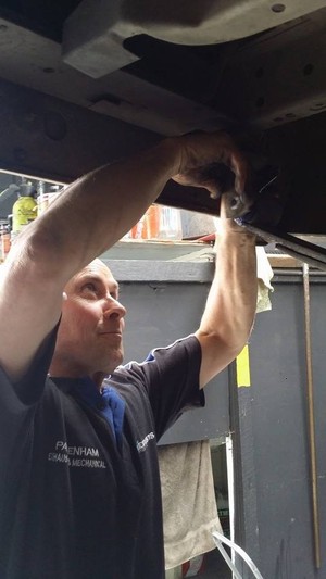 Pakenham Exhaust & Brakes Pic 2 - Shackles bushes being replaced on a BA Falcon Ute