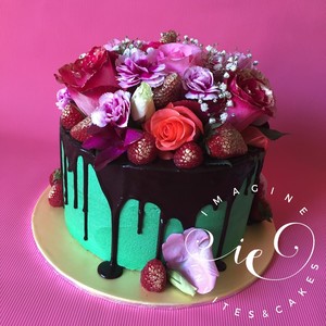 Imagine Invites and Cakes Pic 3 - chocolate drizzle floral and fruit cake