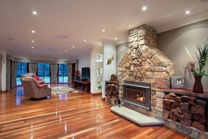 Wayne Stewart Builder Pic 5 - Stone fireplace in Langwarrin new home