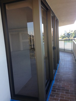 Aluminium Window and Door Maintenance Pic 3 - New installation of commercial glass sliding doors with 90 and 45 degree fixed panels