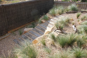 Ingardens Landscaping Pic 2 - Sleeper and gravel path through native dune grasses