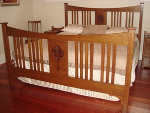 MichaelCollin.com Pic 2 - English Oak Double bed extended to King size by hand crafting the rails in the top and bottom ends adding additional slats and hand French Polishing to a soft eggshell finish