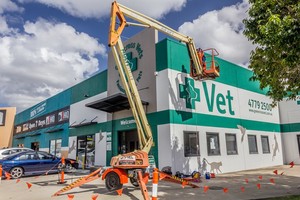 Rolly's Electrical Pic 2 - Installing flood lights at Greencross Vets