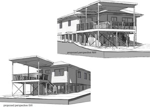 Colin Roe Building Designer Pic 4 - Turner St Challenging L shaped flyover roof over new timber deck Underslung roof under deck Change room and excavation under