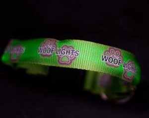 Woof Lights - LED Flashing Dog Collars, Leads and Harnesses Pic 3 - Green Woof Lights Collar