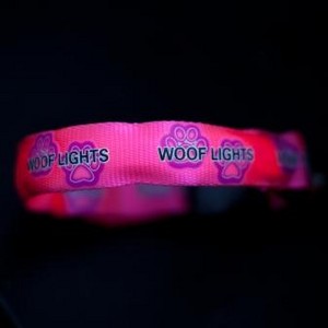 Woof Lights - LED Flashing Dog Collars, Leads and Harnesses Pic 4 - Pink Woof Lights Collar