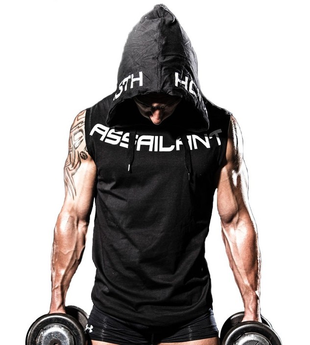 Assailant Gym Wear Pic 1 - Mens Gym Wear Silence Sleeveless Hoodie