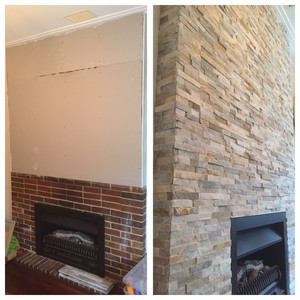 Cortez Stonemasonry Pic 5 - before and after stone cladding to indoor gas fire place