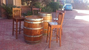 Penrith Wine Barrel Hire Pic 2 - Restored polished barrels and matching Chairs fr 1500 per day