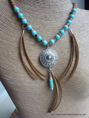 Earth Jewel Creations Pic 5 - turquoise microfibre suede tassel Power necklacevegan friendly