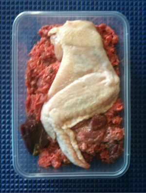 Because I Luv My Dog Pic 2 - Image of the Dog Food Each pack comes with a chicken wing or a couple of chicken necks