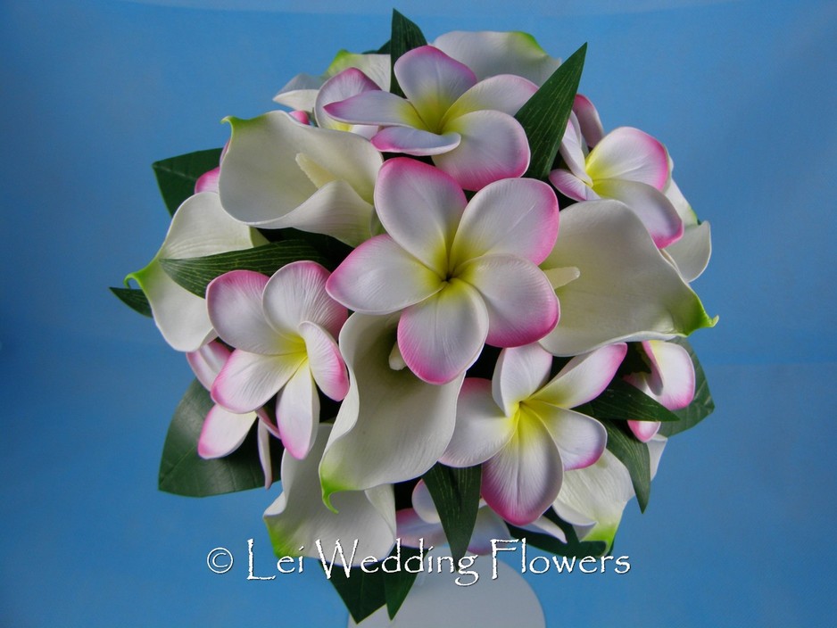 Lei Wedding Flowers Pic 1 - Gorgeous Plumeria Frangipani Calla Lily Bouquet