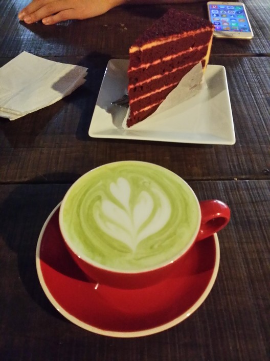 My Sweet Memory Pic 1 - Red velvet cake and Green Tea Latte