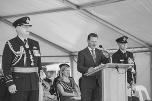 yourmc.me Master Of Ceremonies Pic 2 - On stage with Chief of the Defence Force Air Chief Marshall Mark Binskin AC 303 squadron Freedom Of Entry 2016