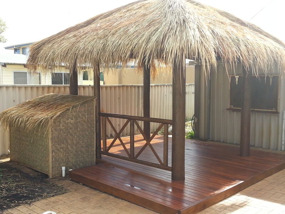 Huts and Decks WA Pic 1 - Bali Hut with a Merbau Deck pool pump cover