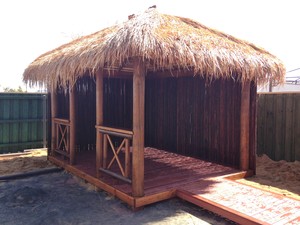 Huts and Decks WA Pic 5 - Hip Roof Bali Hut Handrails