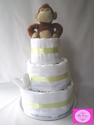 Bliss Creations- Nappy Cakes & Personalised Candles Pic 5 - Cheeky Monkey Nappy Cakes Can be personalised to suit colours