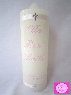 Bliss Creations- Nappy Cakes & Personalised Candles Pic 4 - Personalised Christening Candles