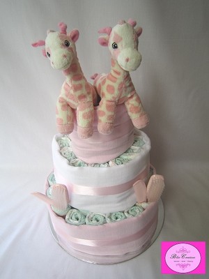 Bliss Creations- Nappy Cakes & Personalised Candles Pic 3 - Twins Nappy Cakes perfect for baby shower