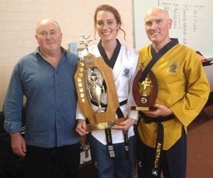 Bendigo Taekwondo Pic 4 - Marcia receiving the Jim Snudden memorial trophy Dec 2014