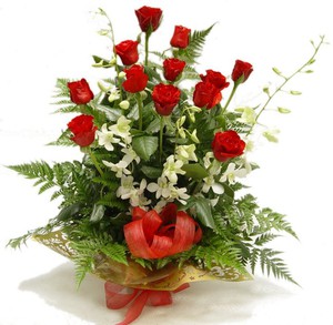 Plants in Flower Florist Pic 5 - 10 red roses with orchids