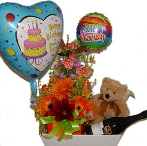 Plants in Flower Florist Pic 4 - happy birthday flowers with teddy and balloon