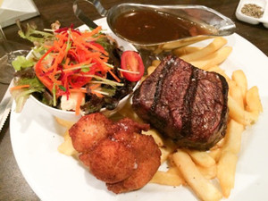 Salt Bar & Restaurant Pic 2 - Steak with scallops salad chips gravy