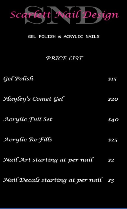 Scarlett Nail Design Pic 1 - Price List