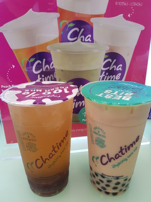 Chatime Cabramatta Pic 2 - Tropical Green tea with Grape Jelly and Jasmine Milk tea with Perls