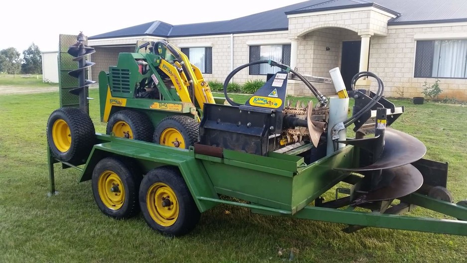 Kickass Kangas Pic 1 - Whole Kanga on trailer with many attachments Kanga Hire Mandurah