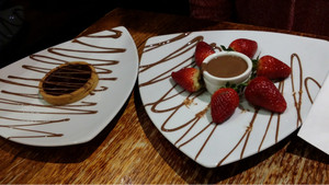 Max Brenner Chocolate Bar Pic 3 - Delicious chocolate lick with strawberries and a chocolate tart