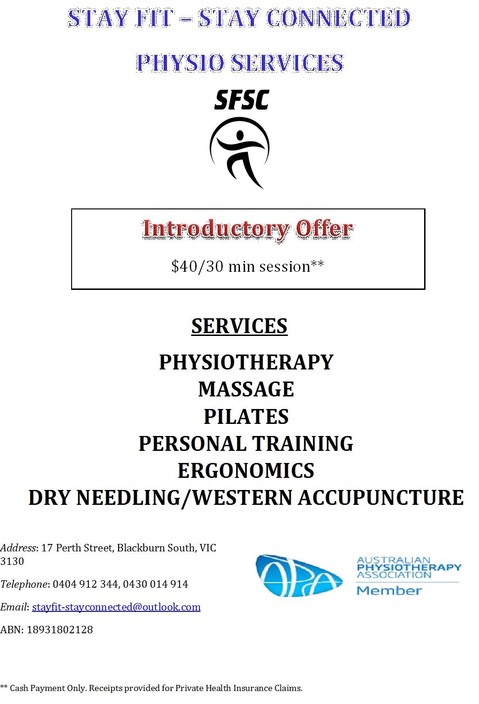 Stay Fit - Stay Connected Physiotheraphy Services Pic 1 - SPECIALS