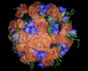 Bride's Flowers Pic 2 - Orange rose and purple fresia bouquet