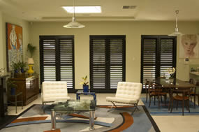 Sarmax Plantation Shutters Pty Ltd Pic 2 - dark stained plantation shutters