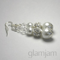 glamjam Pic 5 - white pearl earrings with rhinestone rondelle and swarovski crystal 2