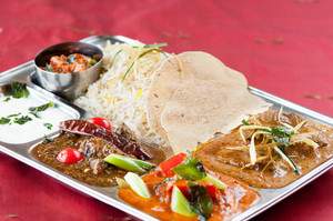 Curry Express Pic 3 - Thali with 3 meat curriesricepapadomraita pickles 1499